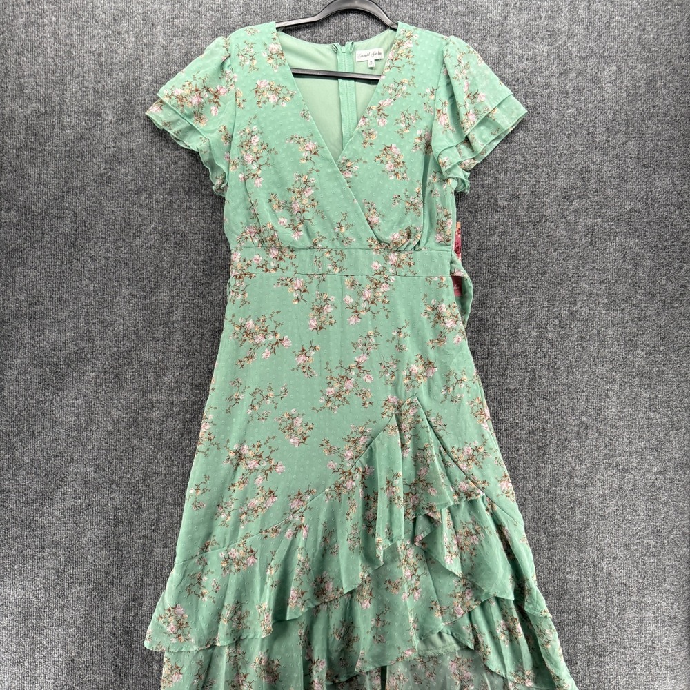 Womens Dress Size M Green Floral Ruffle Coquette Milkmaid Cottagecore Romantic